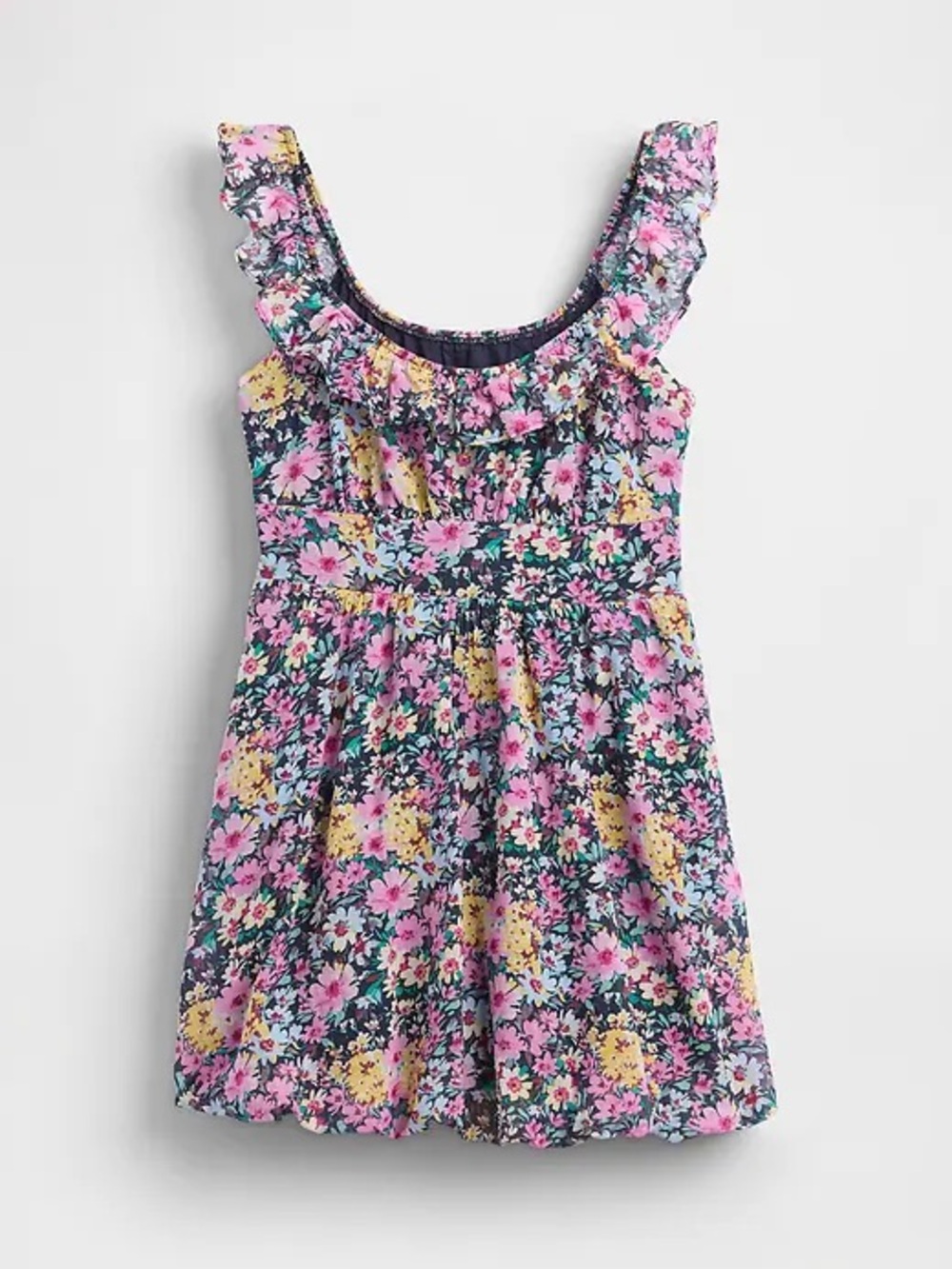 Gap Women’s Bubble Floral Mini Ruffle-Shoulder Dress - Pink & Yellow- NWT